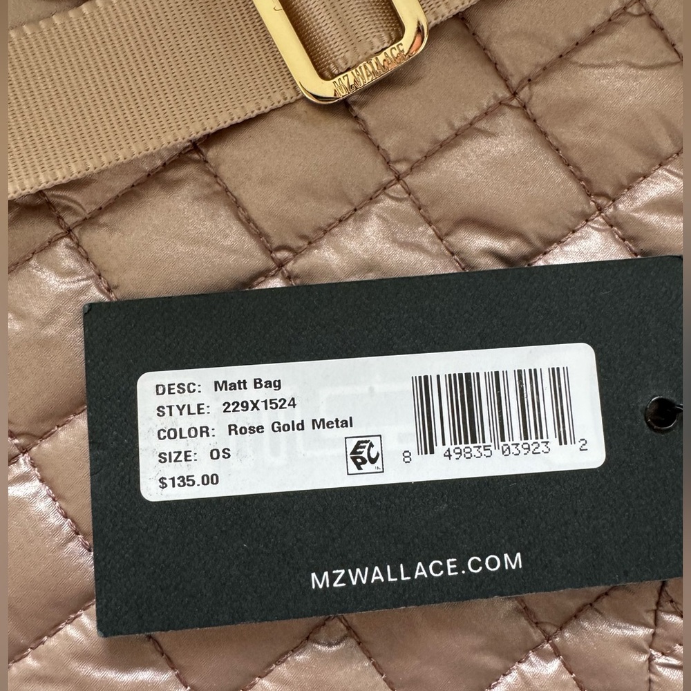 NWT MZ Wallace Yoga Matt Bag, Quilted Rose Gold Metal - Picture 4 of 8